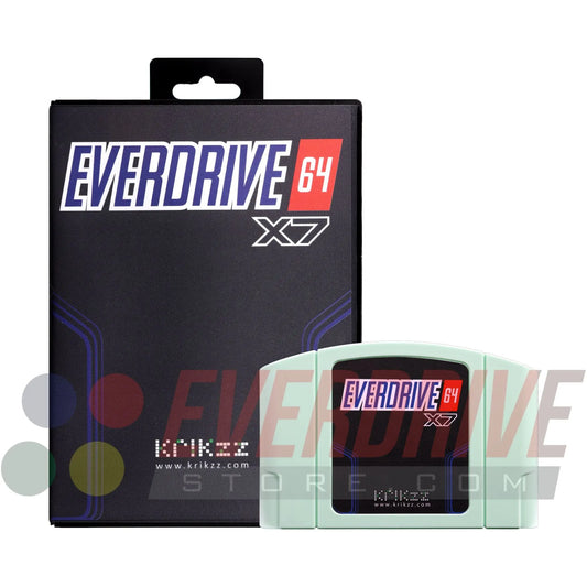 Everdrive 64 X7 - Mint by Krikzz for N64 in front of its case